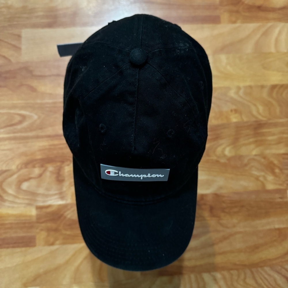 Champion Box Logo Black Adjustable Strapback Cap Hat OSFA 100% Cotton Hat - Picture 4 of 10